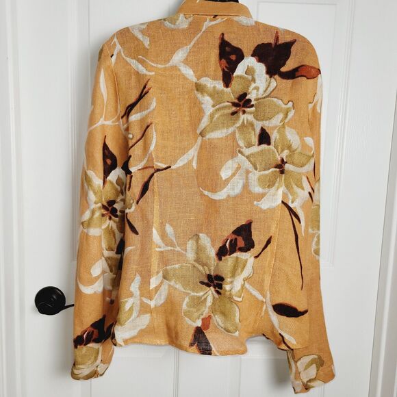 Vintage Emil Rutenberg Top Womans Large Orange Floral Linen Fitted Career Office - Picture 5 of 12